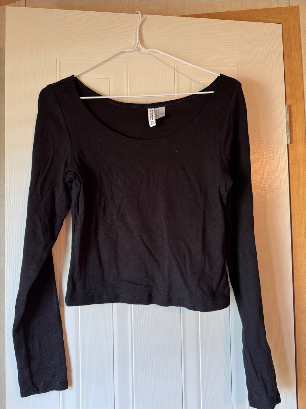 Divided Black Scoop-Neck Long Sleeve Top